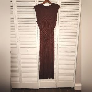 Maxi Belted Shoulder Pad Dress